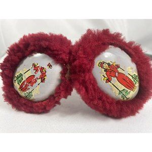 VINTAGE Red Shearling Type With Adjustable Metal Head Band Ear Muffs Women Teen